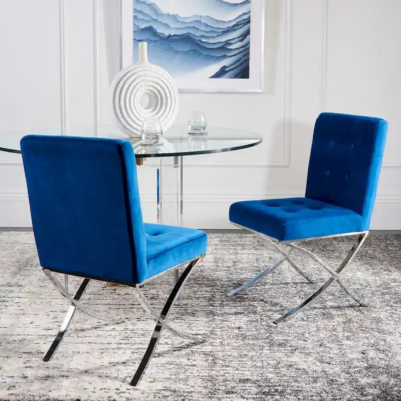 Merrilee Glam Black Chrome Tufted Side Chair