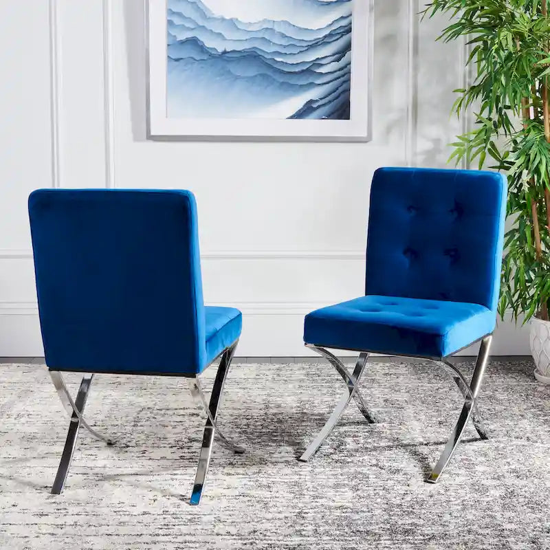 Merrilee Glam Black Chrome Tufted Side Chair