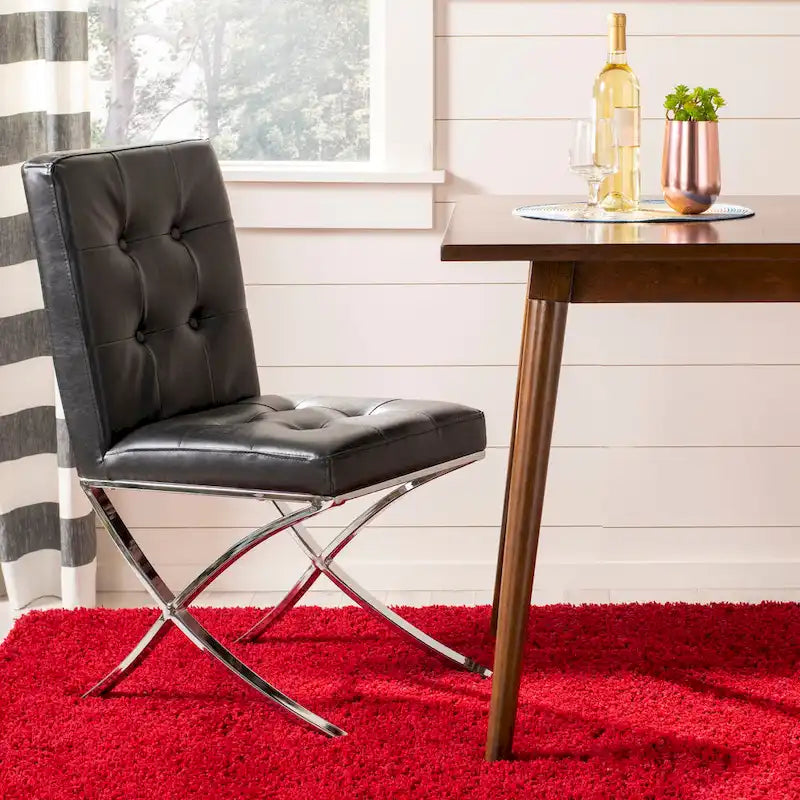 Merrilee Glam Black Chrome Tufted Side Chair