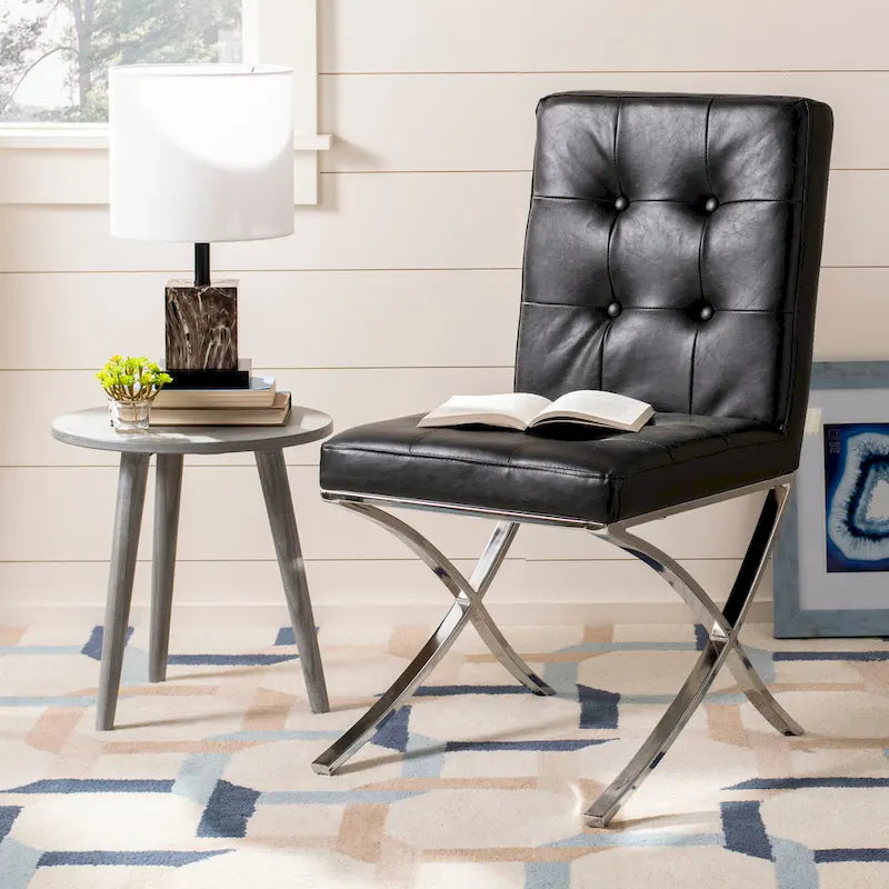 Merrilee Glam Black Chrome Tufted Side Chair