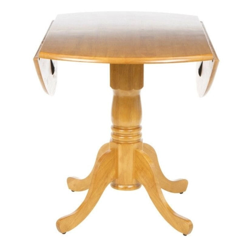 Round Drop-Leaf Dining Table in Oak Wood Finish