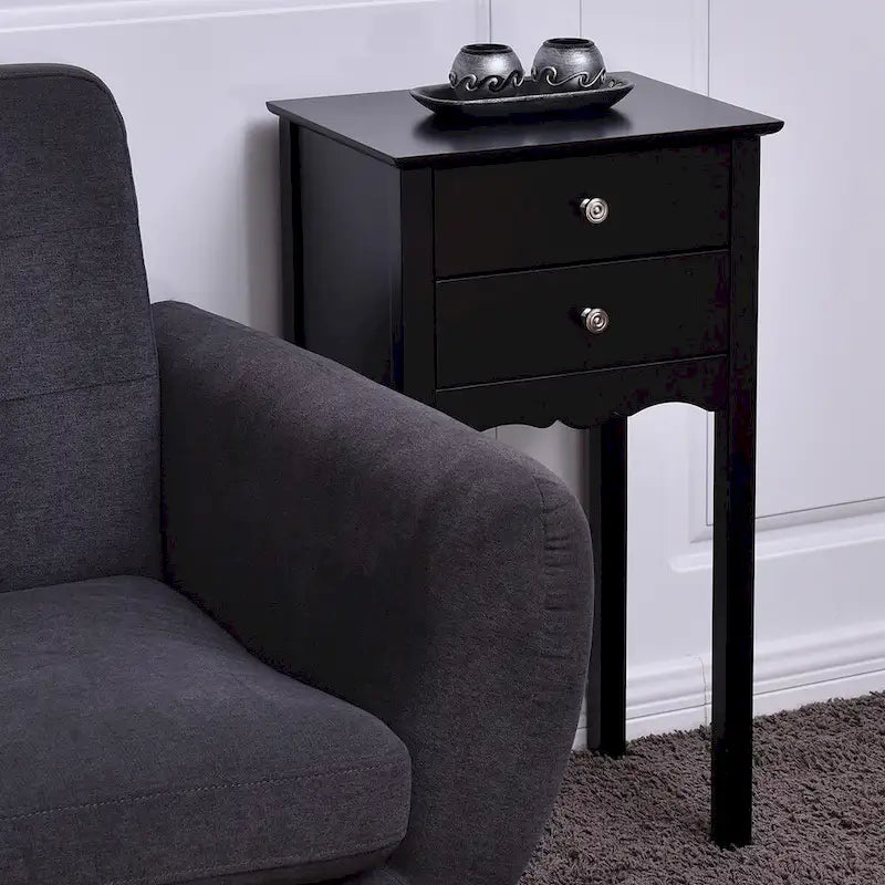 Side Table End Accent Table with 2 Drawers - Black