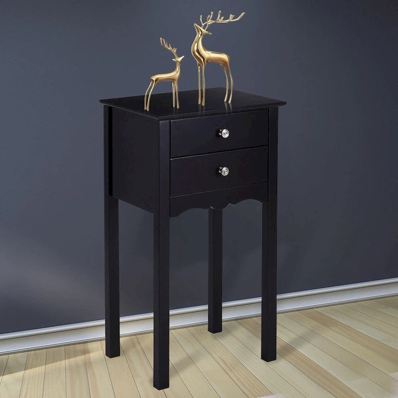 Side Table End Accent Table with 2 Drawers - Black