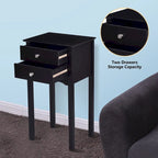 Side Table End Accent Table with 2 Drawers - Black
