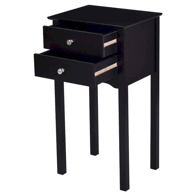 Side Table End Accent Table with 2 Drawers - Black