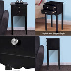 Side Table End Accent Table with 2 Drawers - Black