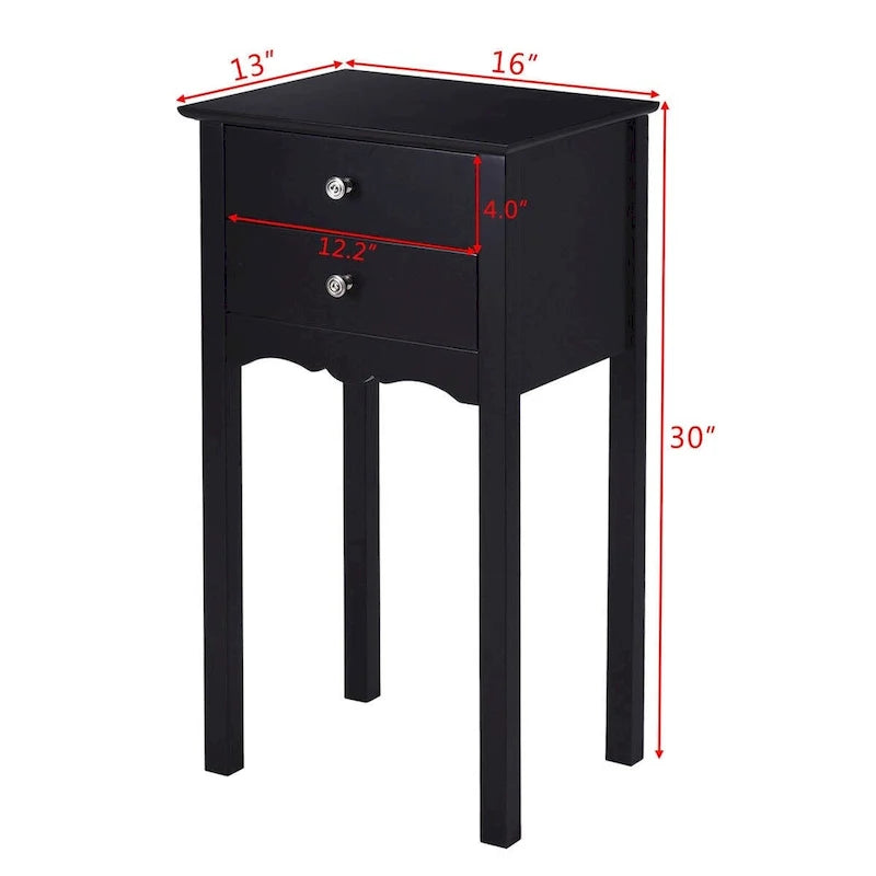Side Table End Accent Table with 2 Drawers - Black