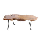 Wood Handmade Live Edge Top Coffee Table with Black Metal Hairpin Legs - Brown