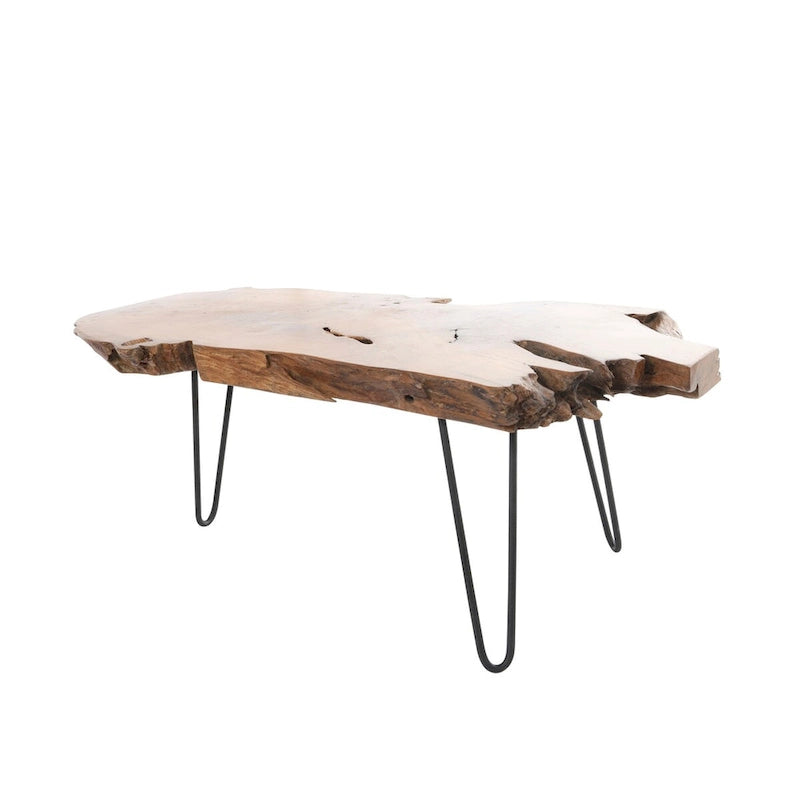 Wood Handmade Live Edge Top Coffee Table with Black Metal Hairpin Legs - Brown