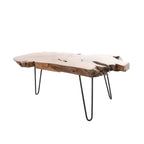 Wood Handmade Live Edge Top Coffee Table with Black Metal Hairpin Legs - Brown