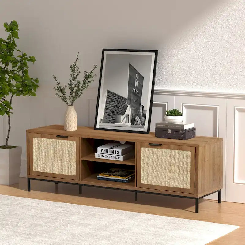 Modern TV Stand 2-Door Media Console Table Entertainment Center with 4 Storage Cabinets for TV's up to 65 - 59