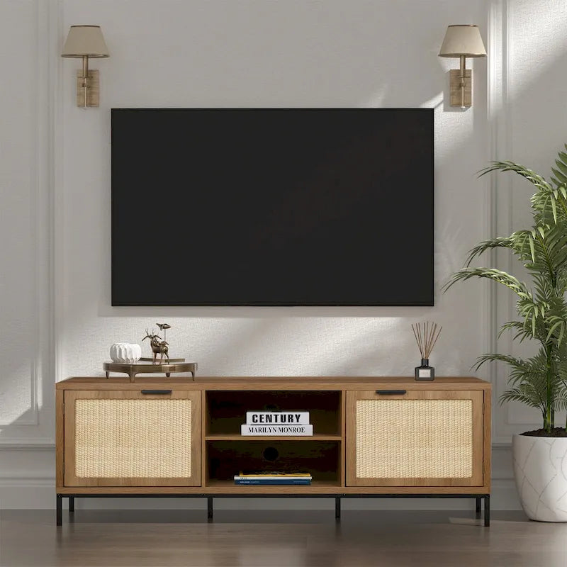Modern TV Stand 2-Door Media Console Table Entertainment Center with 4 Storage Cabinets for TV's up to 65 - 59