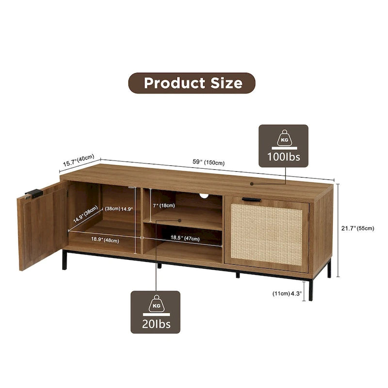 Modern TV Stand 2-Door Media Console Table Entertainment Center with 4 Storage Cabinets for TV's up to 65 - 59