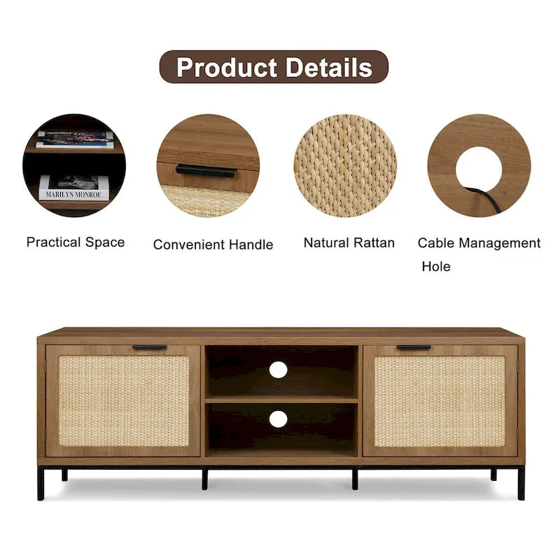 Modern TV Stand 2-Door Media Console Table Entertainment Center with 4 Storage Cabinets for TV's up to 65 - 59