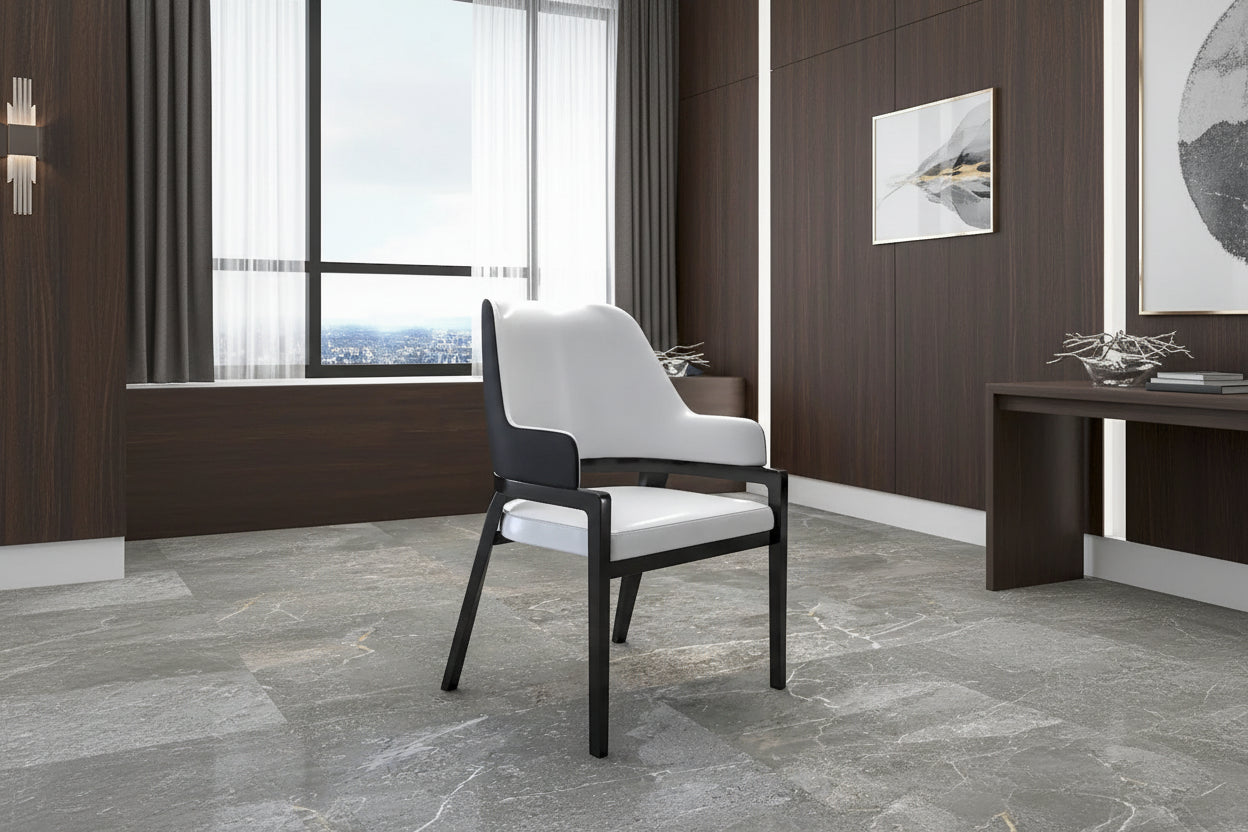 Ethora Leather Dining Chair with Curved Open Back and Rubberwood Legs