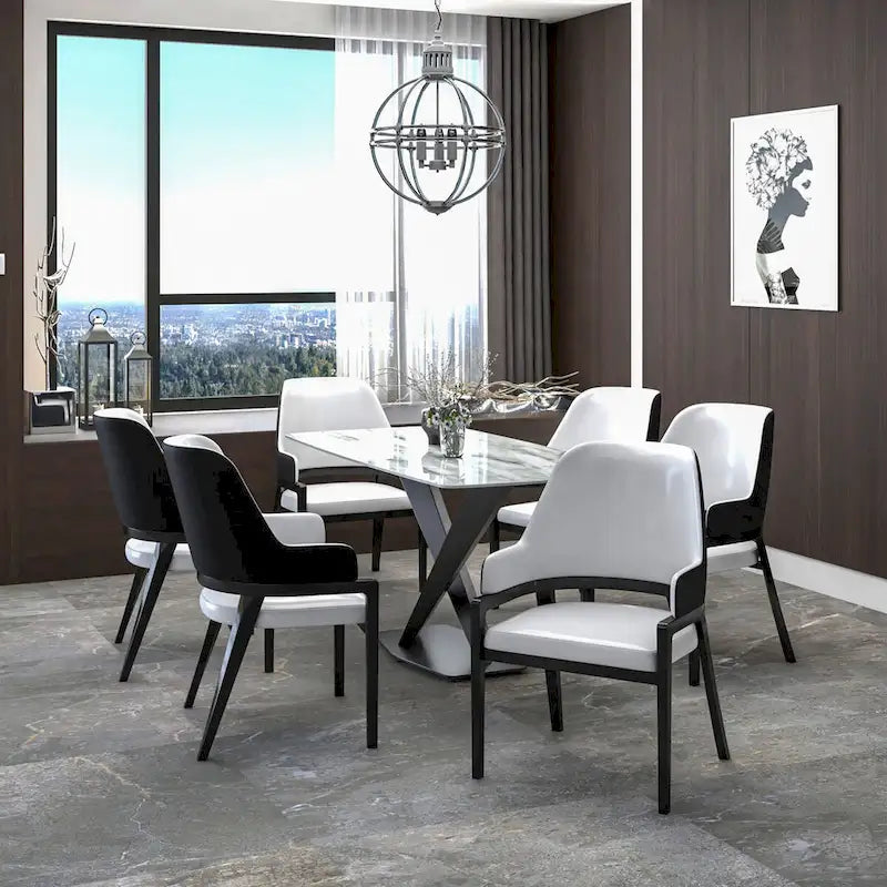 Ethora Leather Dining Chair with Curved Open Back and Rubberwood Legs
