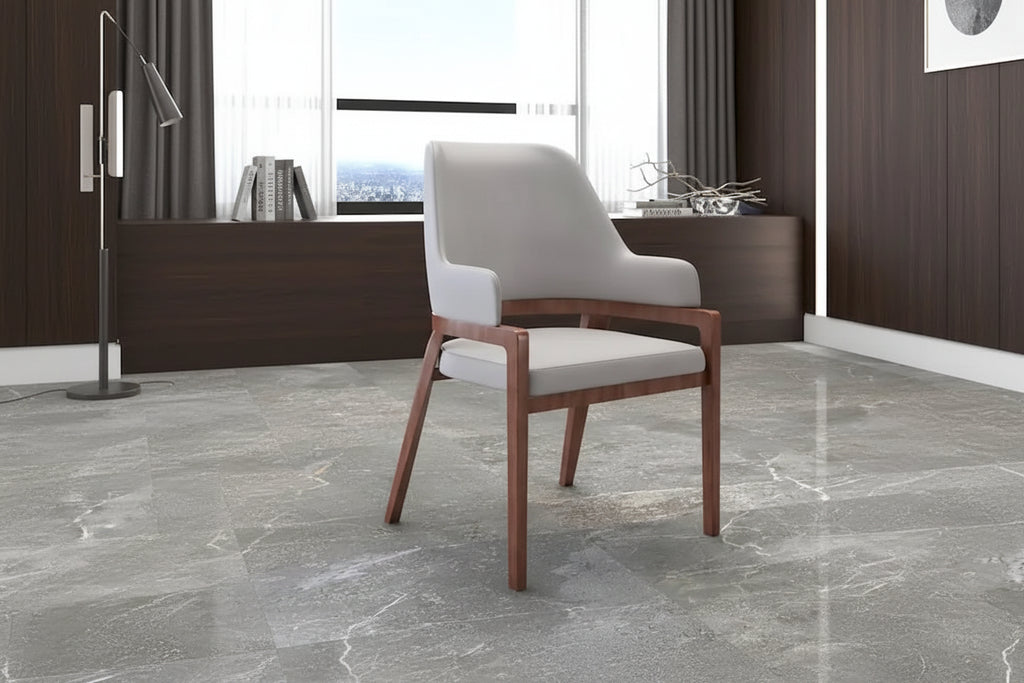 Ethora Leather Dining Chair with Curved Open Back and Rubberwood Legs