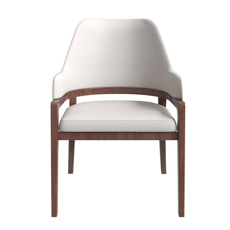 Ethora Leather Dining Chair with Curved Open Back and Rubberwood Legs