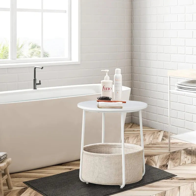 Modern Nightstand Bedside Table with Fabric Basket for Bedroom Nursery