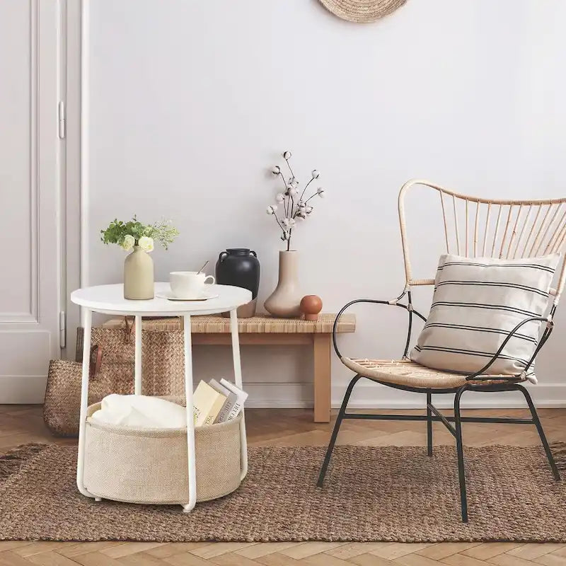 Modern Nightstand Bedside Table with Fabric Basket for Bedroom Nursery