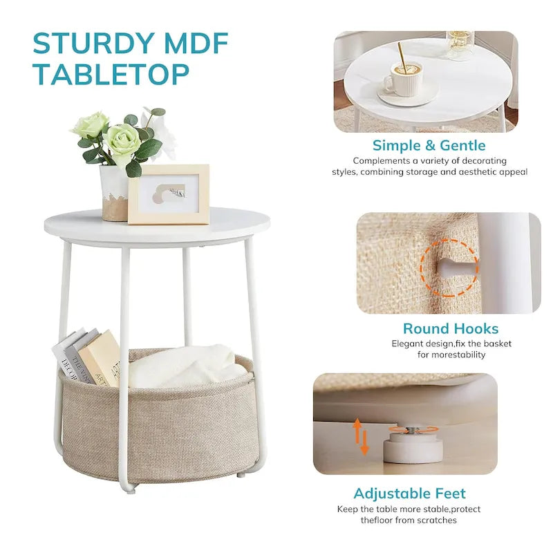 Modern Nightstand Bedside Table with Fabric Basket for Bedroom Nursery