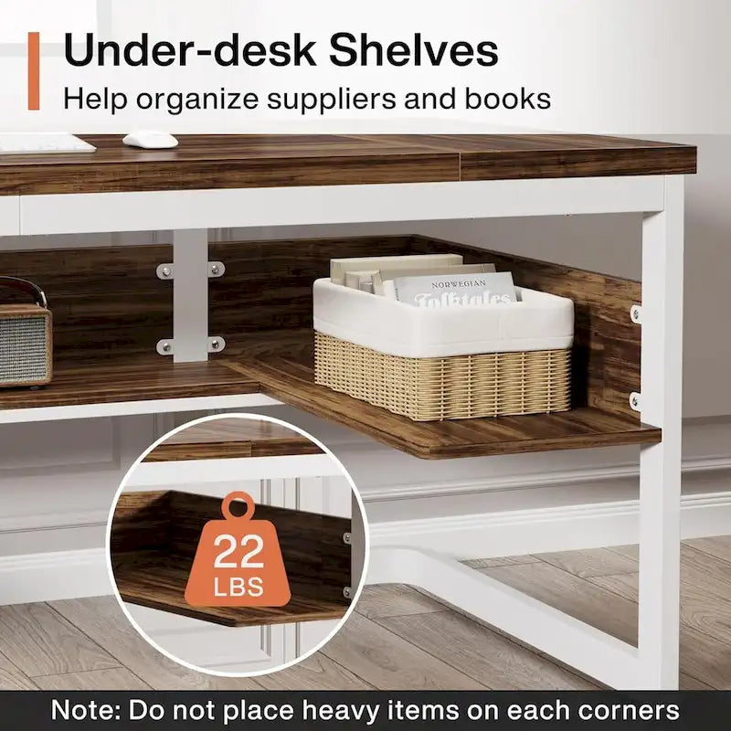 63 Executive Desk with Shelves, Computer Desk for Home Office