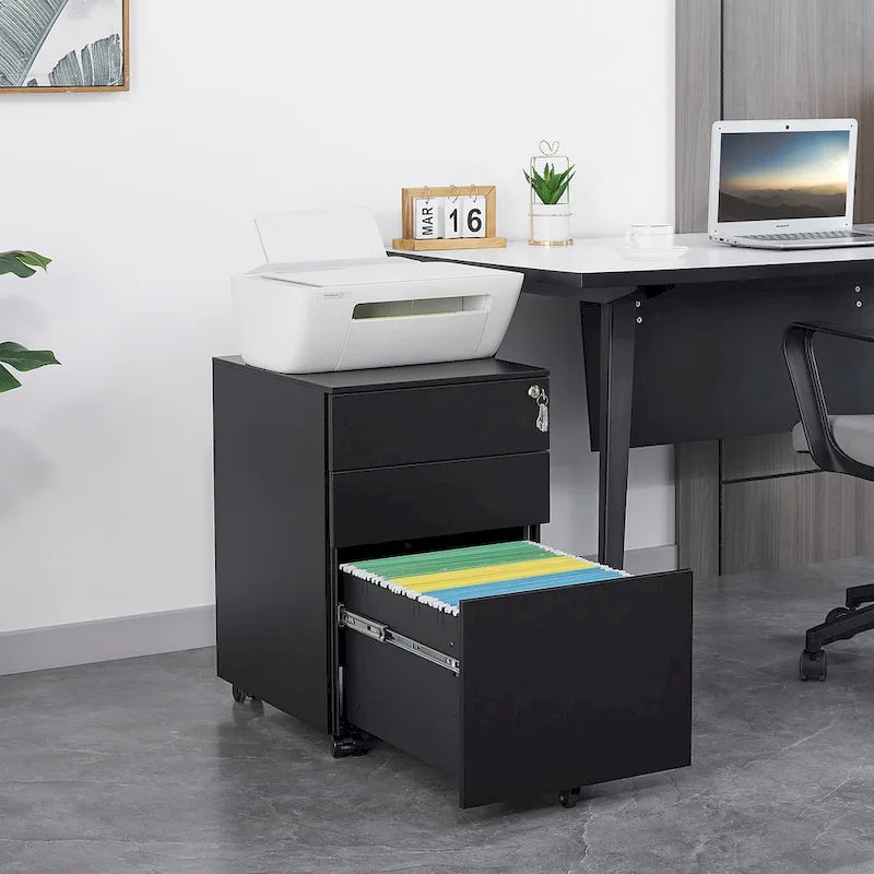 3 Drawer Mobile File Cabinet with Lock Steel File Cabinet for Legal/Letter/A4/F4 Size, Fully Assembled Include Wheels