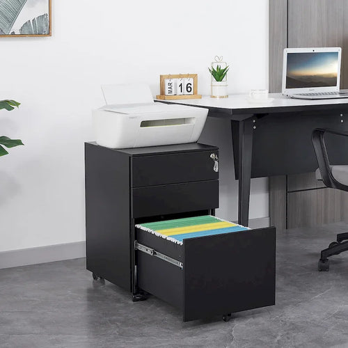3 Drawer Mobile File Cabinet with Lock Steel File Cabinet for Legal/Letter/A4/F4 Size, Fully Assembled Include Wheels