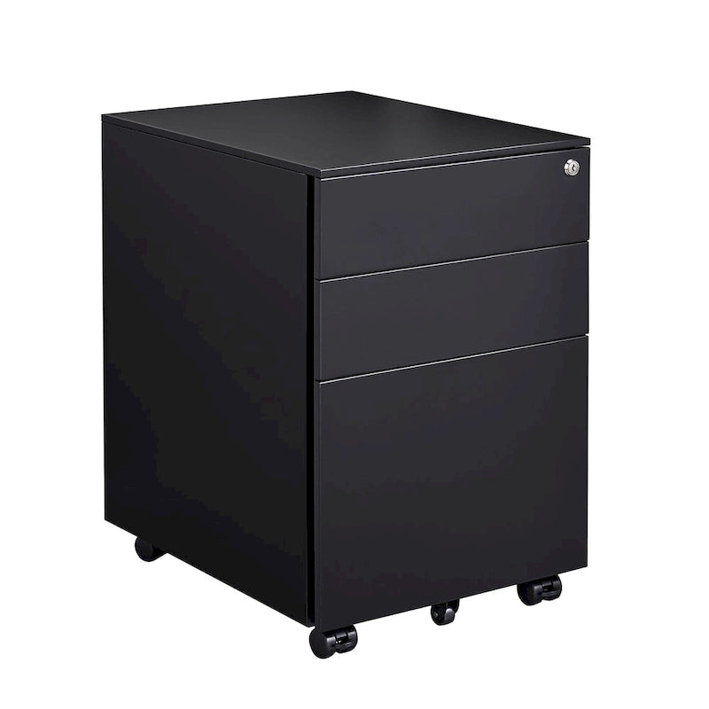 3 Drawer Mobile File Cabinet with Lock Steel File Cabinet for Legal/Letter/A4/F4 Size, Fully Assembled Include Wheels