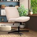 Cross Legged Office Chair, Wide Comfty Desk Chair, No Wheels Armless Computer Task Chair, Swivel and Height Adjustable