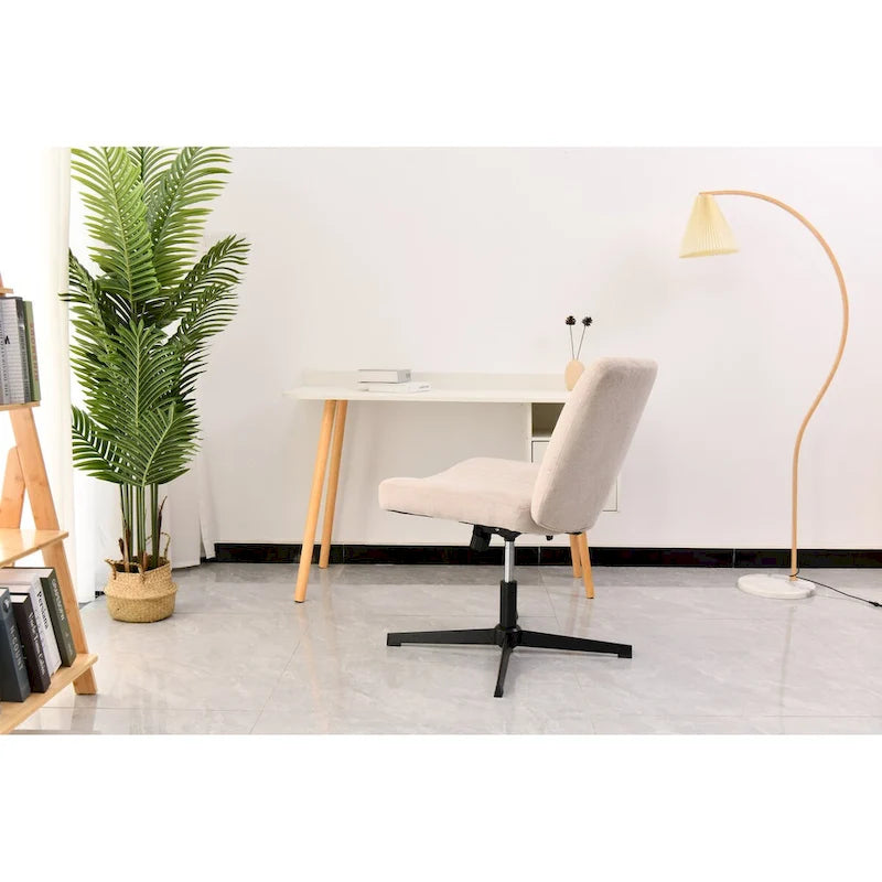 Cross Legged Office Chair, Wide Comfty Desk Chair, No Wheels Armless Computer Task Chair, Swivel and Height Adjustable