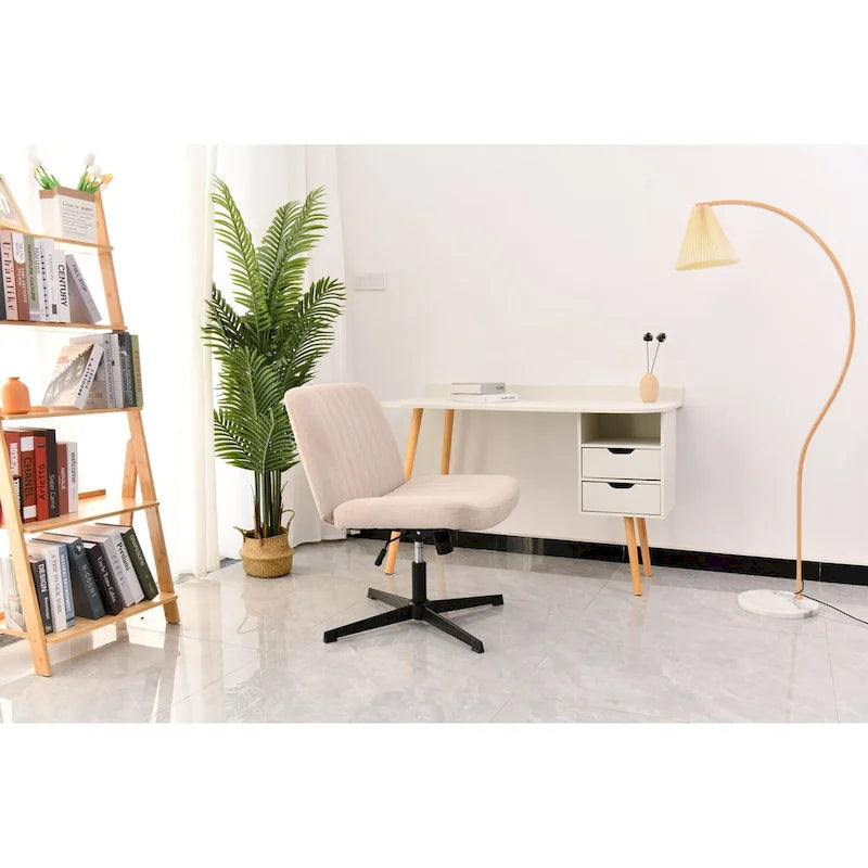Cross Legged Office Chair, Wide Comfty Desk Chair, No Wheels Armless Computer Task Chair, Swivel and Height Adjustable