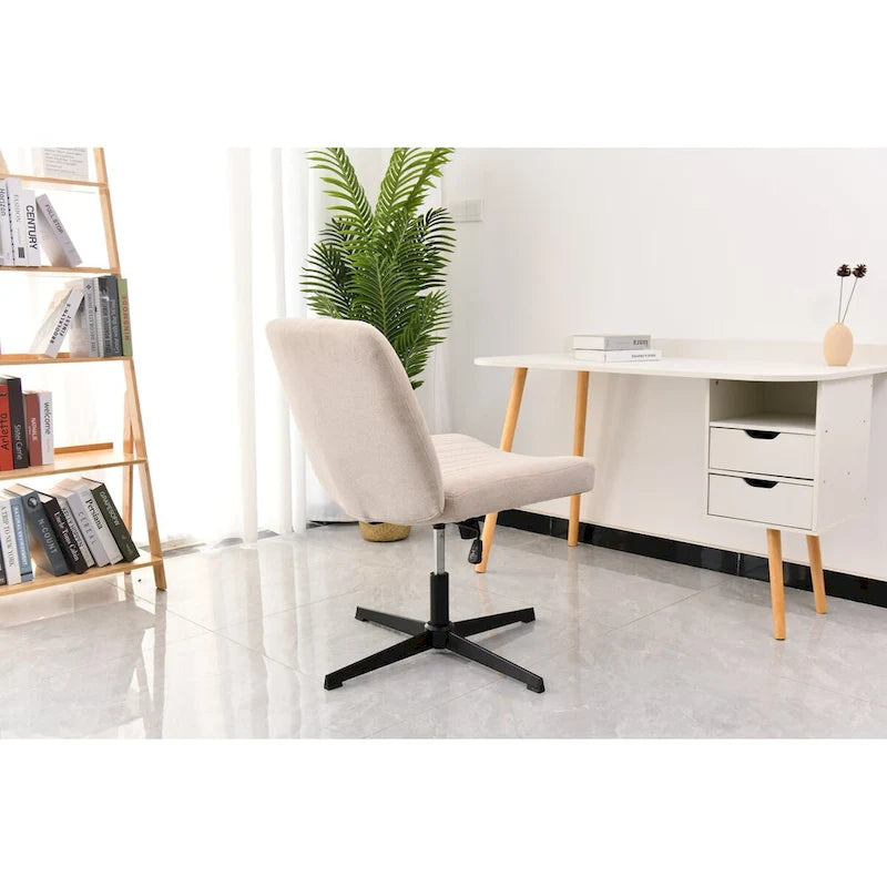 Cross Legged Office Chair, Wide Comfty Desk Chair, No Wheels Armless Computer Task Chair, Swivel and Height Adjustable